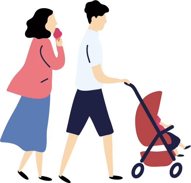 ベビーカーを押す夫婦イラスト