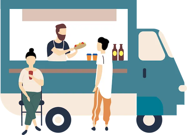 ベンチに3人で座っているイラスト